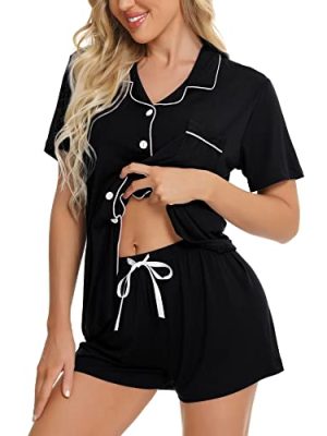Womens Button Down Pajamas Set Short Sleeve Sleepwear Bride Soft Pj Lounge Sets XS-3XL