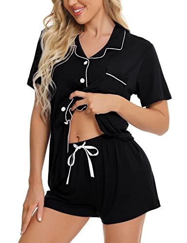 Womens Button Down Pajamas Set Short Sleeve Sleepwear Bride Soft Pj Lounge Sets XS-3XL