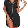 Womens Nightgown Button Down Night Gowns Short Sleeve Sleepshirt V Neck Nightshirt Soft Sleepwear S-XXL
