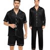 Mens Satin Silk Pajamas Set 3pcs Short Sleeve Sleepwear Silky Button Down Pjs Sets Classic Loungewear Nightwear