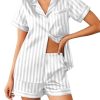 Womens Silk Satin Pajamas Sets 2 Piece Short Sleeve Sleepwear Button Down Top and Shorts Pjs Lounge Wear Sets S-XXL