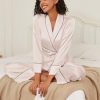 Satin Lounge Sets for Women 2 Pieces Silk Pajamas Set Long Sleeve Top with Pants Outfits with Belt