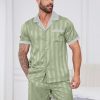 Mens Pajamas Set Satin Silk Pajama For Men Sleepwear Shorts Sexy Nightwear Button Down 2 Piece