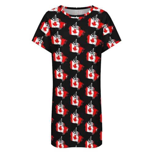 Canadian Flag Map Nightgowns for Women Sleepwear Short Sleeve Sleep Dress Nightshirt