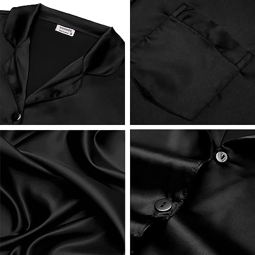 Couples Pajamas Womens &Mens Matching Pajamas Set Silk Satin Pj Set Long Sleeve Button Down Sleepwear 2 Pcs Loungewear