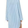 Women's Cotton Striped Nightgown Collar V Neck Long Sleeve Sleep Shirts Nightdress Button Down Nightwear