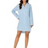 Women's Cotton Striped Nightgown Collar V Neck Long Sleeve Sleep Shirts Nightdress Button Down Nightwear
