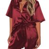 Pajamas for Women Silk Satin Pjs Soft Sleepwear Short Sleeve Button Down Pjs Top and Shorts 2 Piece Lounge Set S-XXL