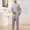 Mens Pajamas Set Cotton Short Sleeve and Plaid Long Pants 2 Piece Loungewear Sleepwear with Pocket