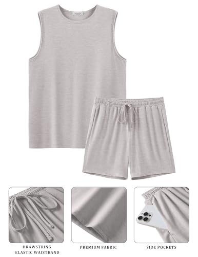 Men's Pajamas Set Workout Tank Top Pjs Sets with Shorts 2 Piece Soft Sleeveless Casual Sleep Shirts Loungewear S-XXL