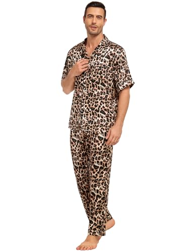 Matching Pajamas for Couples Satin Short Sleeve Sleepwear Women/Men Silk Soft Button Down Nightwear 2 Pcs Loungewear