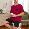 Men Modal Pajamas Set Comfy Sleepwear Short Sleeve Pjs Set Soft 2 Piece Lounge Set Cozy Nightwear with Pockets