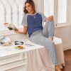 Womens Jogger Pajamas Sets 2 Piece Raglan Short Sleeve Pjs Lounge Set Soft Sleepwear with Pockets S-XXL