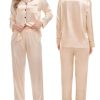 Couples Matching Pajamas Sets Women & Men Silk Satin Long Sleeve Button Down Sleepwear 2 Pcs Classic Loungewear Women Champagne