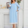 Nightgowns for Women Soft 100% Cotton House Dress Embroidery Long Sleeve Night Gowns Comfy Long Sleepwear