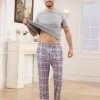 Mens Pajamas Set Cotton Short Sleeve and Plaid Long Pants 2 Piece Loungewear Sleepwear with Pocket