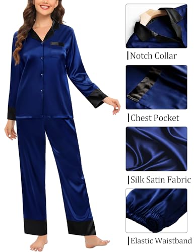 Couples Satin Pajama Set Women & Men Long Sleeve Sleepwear Button Down Loungewear Silky Pj Set with Long Pants
