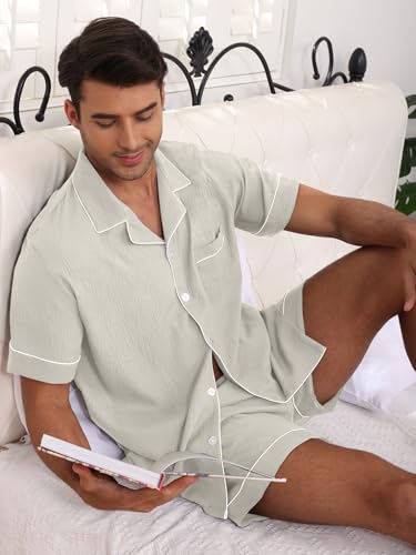 Couples Matching Pjs Button Up Pajamas 2 Piece Lounge Set Lightweight Sleepwear Short Set S-3XL