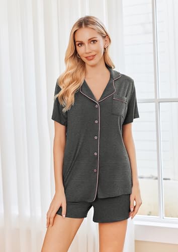 2 Pack Womens Pajamas Set Button Down Summer Sleepwear Short Sleeve Comfy Pjs Loungewear Set