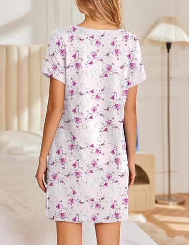 Women's Nightgowns Short Sleeve Nightshirt Soft Night Gown Ladies Nightdress Comfy Pajama Dress