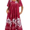 Women's House Dress - Pleated Nightgown with Short Sleeves & Pockets