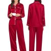 Couples Satin Pajamas Set Women & Men 2PCS Pjs Long Sleeve & Pants Sleepwear Button-Down Loungewear with Pockets