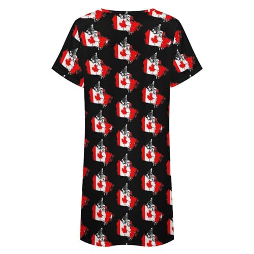Canadian Flag Map Nightgowns for Women Sleepwear Short Sleeve Sleep Dress Nightshirt