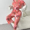 Capri Pajamas Short Sleeve Mumu Pjs Sets 2 Pieces Pleated Top and Capri Pants Sleepwear Loungewear for Women