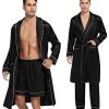 Men's Satin Robe 3 Pcs Silky Kimono Bathrobe Set Lightweight Soft Loungewear Nightwear