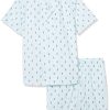 Men's Lightweight Woven Short Pajama Set with Notch Collar and Button Loungewear