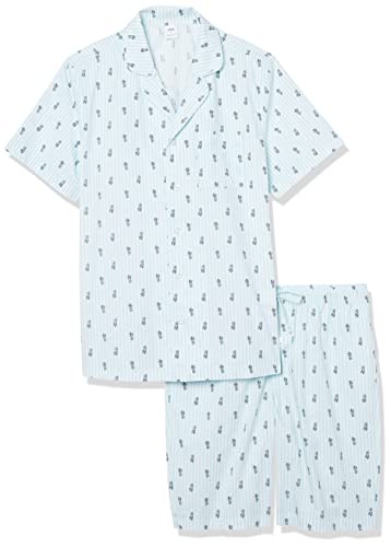 Men's Lightweight Woven Short Pajama Set with Notch Collar and Button Loungewear