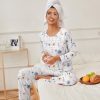 Womens Pajama Sets Pleated Tops with Long Pants Lounge Set Long Sleeve Fall Sleepwear Ladies Pjs S-XXL