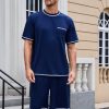 Mens Pajama Set, Soft Short Sleeve Lounge Set Pullover Pjs 2 Piece Outfits with Pocket