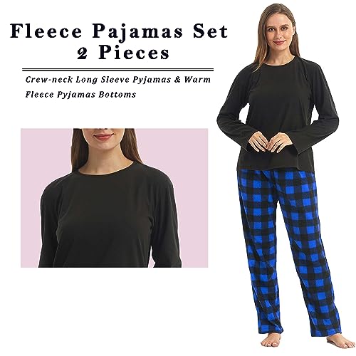 Matching Pjs for Couples,Plaid Pajama Set for Women and Men Soft Warm Fleece Shirt and Pants Sleepwear Set