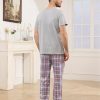 Mens Pajamas Set Cotton Short Sleeve and Plaid Long Pants 2 Piece Loungewear Sleepwear with Pocket