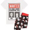 Mens Pajama Set | Wanted Poster Short Sleeve Graphic Tee & Long Leg Print PJs | Sci-fi Comedy Merchandise
