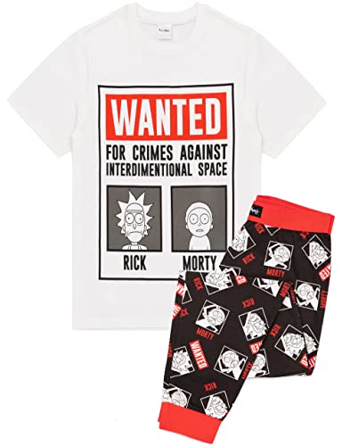 Mens Pajama Set | Wanted Poster Short Sleeve Graphic Tee & Long Leg Print PJs | Sci-fi Comedy Merchandise