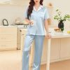 Satin Pajamas Set for Women Silk Button Down Sleepwear Short Sleeve Loungewear 2 Pieces Nightwear