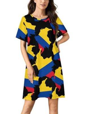 Colombian Flag Map Nightgowns for Women Sleepwear Short Sleeve Sleep Dress Nightshirt