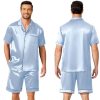 Couple Matching Pajamas Sets Silk Short Sleeve Button Down Sleepwear Satin Pjs Shorts Set Soft Lounge Set S-XXL