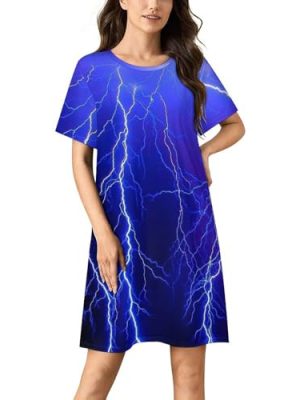 Blue Thunder Storm Nightgowns for Women Sleepwear Short Sleeve Sleep Dress Nightshirt