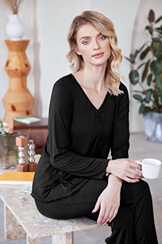 Womens Pajama Sets 2 Piece Lounge Set Fall Winter Pajamas Long Sleeve Pjs Top and Pants Soft Pj Sets Loose Sleepwear