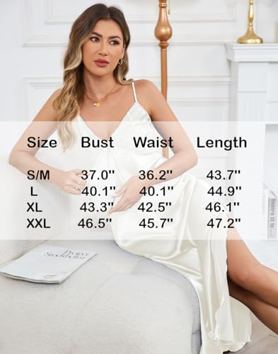 Womens Satin Nightgown Sexy Lingerie Sleepwear Spaghetti Strap Nightdress V Neck Chemises Silky Long Slip Dress