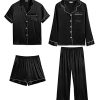 Mens Satin Silk Pajamas Set 3pcs Short Sleeve Sleepwear Silky Button Down Pjs Sets Classic Loungewear Nightwear