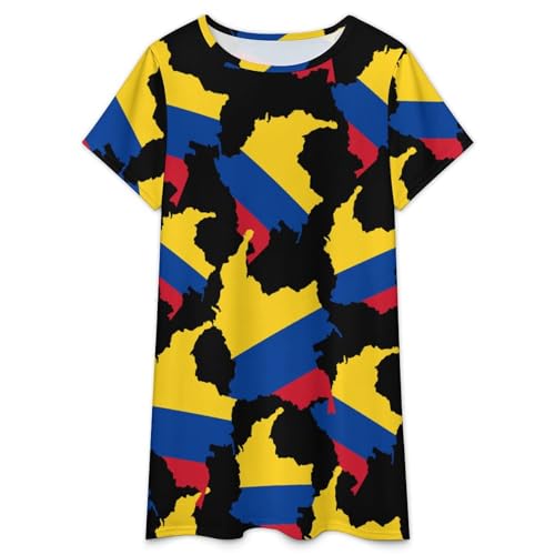 Colombian Flag Map Nightgowns for Women Sleepwear Short Sleeve Sleep Dress Nightshirt