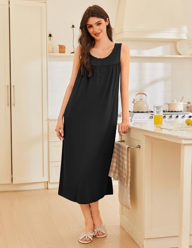 Nightgowns for Women Long Sleeveless Night Gowns Ladies Soft Nightdress Victorian Sleepwear with Pockets S-XXXL
