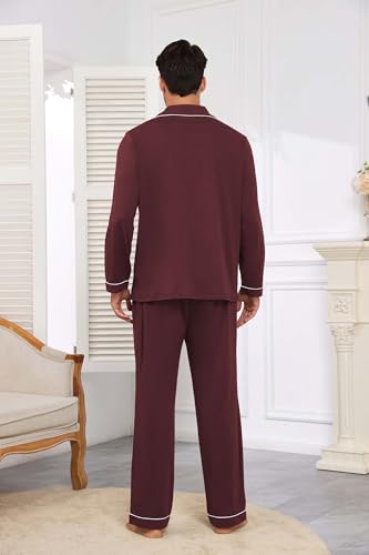 Mens 100% Cotton Pajamas Set Long Sleeve Sleepwear Button Down Pjs Loungewear with Pockets