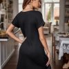Womens 2 Pack Nightgown V Neck Sleepshirt Short Sleeve Nightshirt Soft Sleep Dress with Pockets