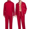Couples Satin Pajamas Set Women & Men 2PCS Pjs Long Sleeve & Pants Sleepwear Button-Down Loungewear with Pockets