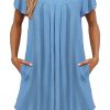 Women's Pleated Front Loose Fit Short Sleeve Nightgowns Sleep Dress with Hand Pockets (S - 5XL)